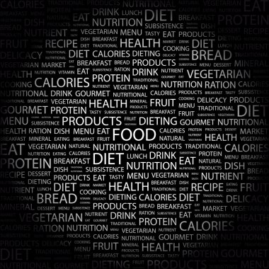 FOOD. Word collage on black background clipart