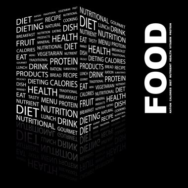 FOOD. Word collage on black background clipart