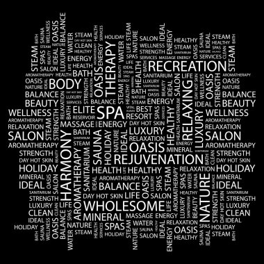 SPA. Word collage on black background clipart