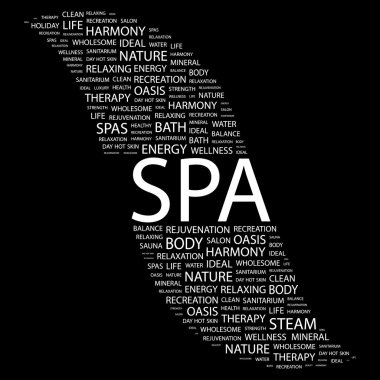 SPA. Word collage on black background clipart