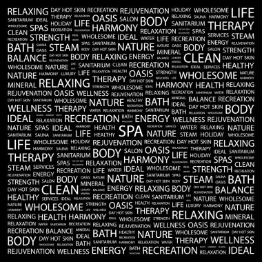 SPA. Word collage on black background clipart