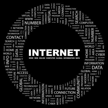 INTERNET. Word collage on black background clipart