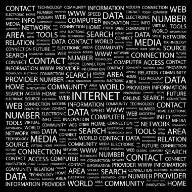 INTERNET. Word collage on black background clipart