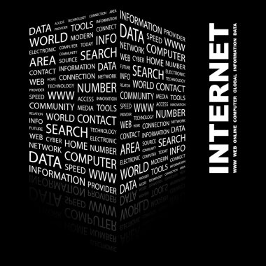 INTERNET. Word collage on black background clipart