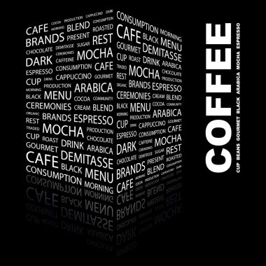 COFFEE. Word collage on black background clipart