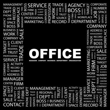 OFFICE. Word collage on black background clipart