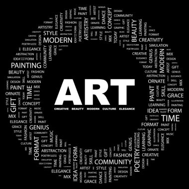 ART. Word collage on black background clipart