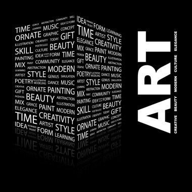 ART. Word collage on black background clipart