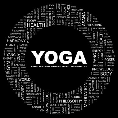 YOGA. Word collage on black background clipart