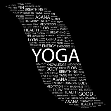 YOGA. Word collage on black background clipart