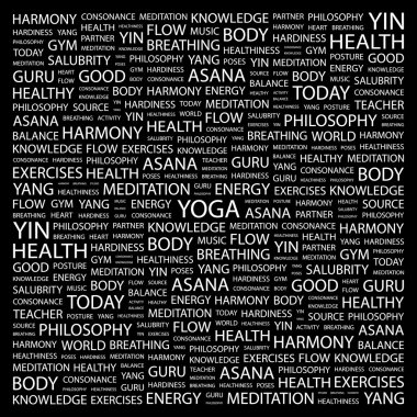 YOGA. Word collage on black background clipart