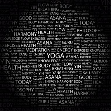 YOGA. Word collage on black background clipart