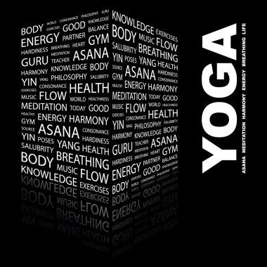 YOGA. Word collage on black background clipart