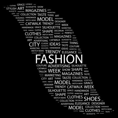 FASHION. Word collage on black background clipart