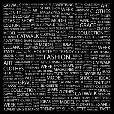 FASHION. Word collage on black background clipart