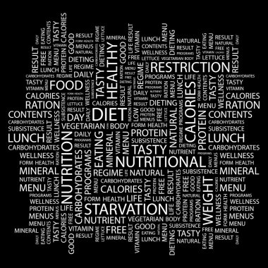 DIET. Word collage on black background clipart