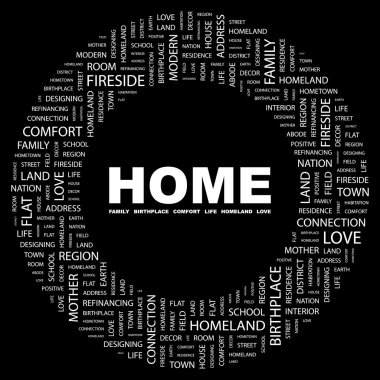 HOME. Word collage on black background clipart