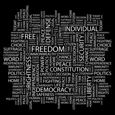 FREEDOM. Word collage on black background clipart
