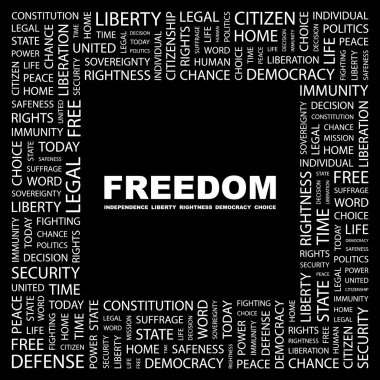 FREEDOM. Word collage on black background clipart