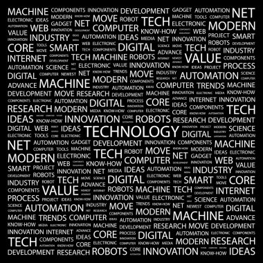 TECHNOLOGY. Word collage on black background clipart