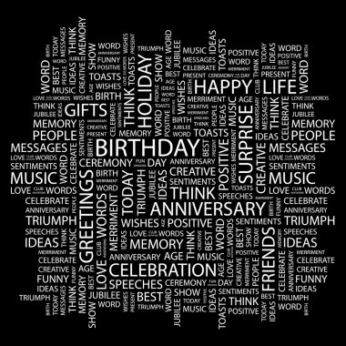 BIRTHDAY. Word collage on black background clipart