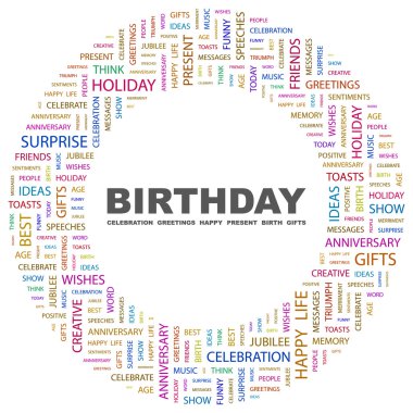 BIRTHDAY. Word collage on white background clipart