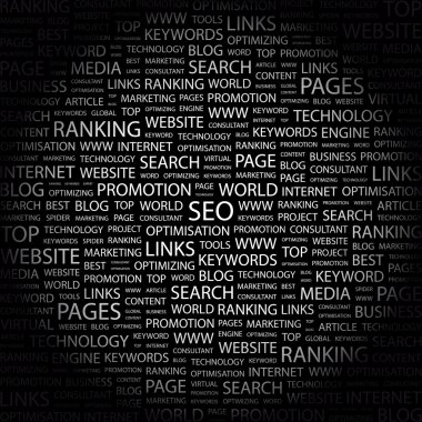 SEO. Word collage on black clipart