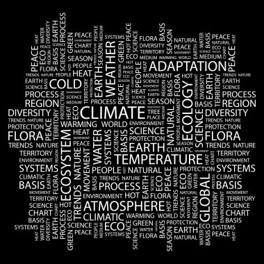 CLIMATE. Word collage on black background clipart
