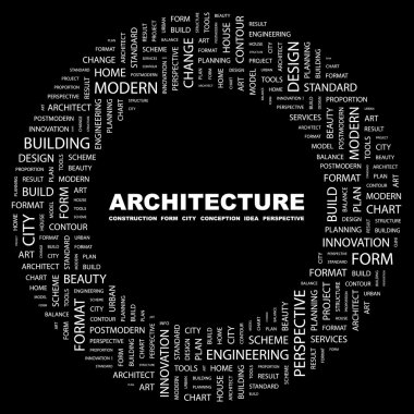 ARCHITECTURE. Word collage on black background clipart