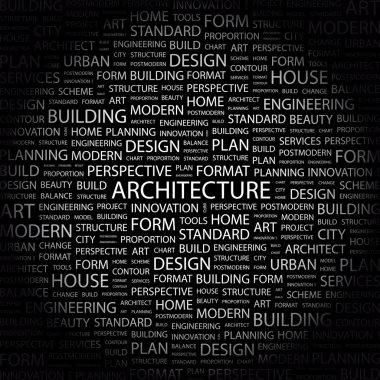 ARCHITECTURE. Word collage on black background clipart