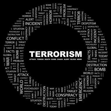 TERRORISM. Word collage on black background clipart