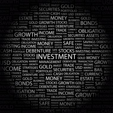 INVESTMENT. Word collage on black background. clipart