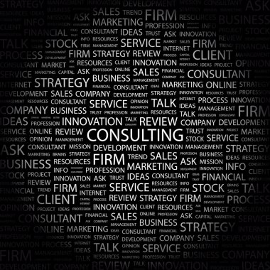 CONSULTING. Word collage on black background. clipart