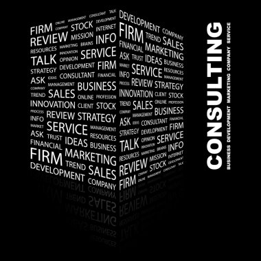 CONSULTING. Word collage on black background. clipart