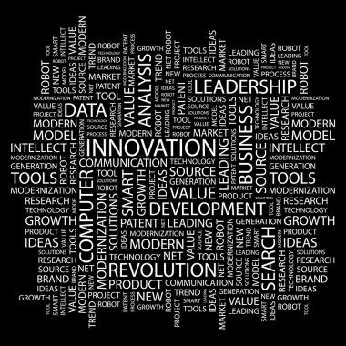 INNOVATION. Word collage on black background clipart
