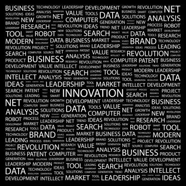 INNOVATION. Word collage on black background clipart