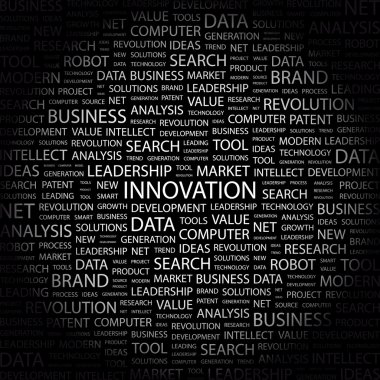 INNOVATION. Word collage on black background clipart