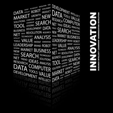 INNOVATION. Word collage on black background clipart