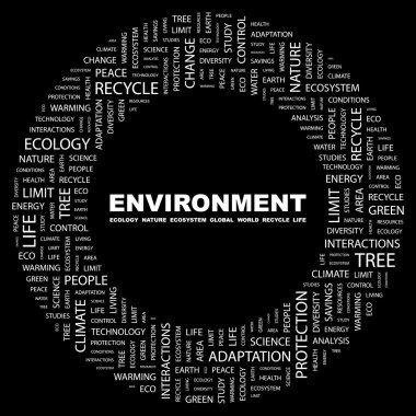 ENVIRONMENT. Word collage on black background clipart