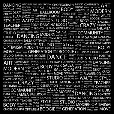 DANCE. Word collage on black background clipart