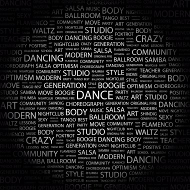 DANCE. Word collage on black background clipart