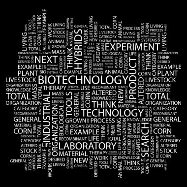 BIOTECHNOLOGY. Word collage on black background clipart