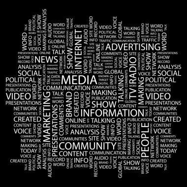 MEDIA. Word collage on black background clipart