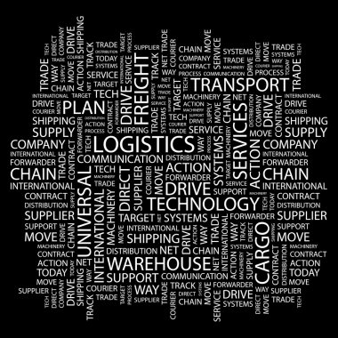 LOGISTICS. Word collage on black background clipart