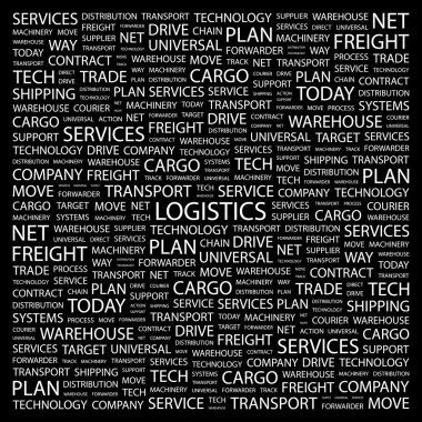 LOGISTICS. Word collage on black background clipart