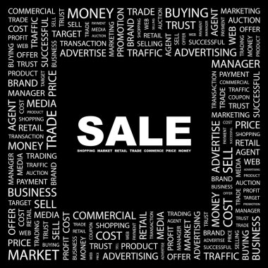 SALE. Word collage on black background clipart