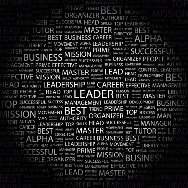 LEADER. Word collage on black background clipart