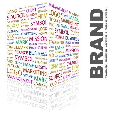 BRAND. Word collage on white background. clipart