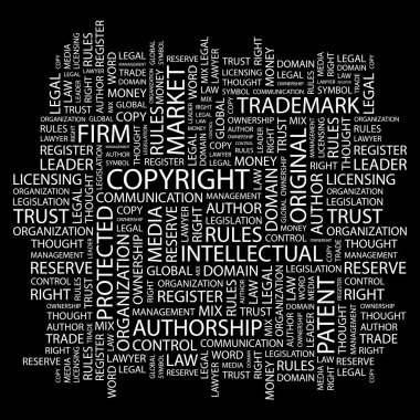 COPYRIGHT. Word collage on black background clipart