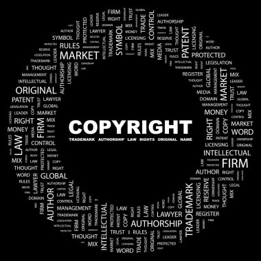 COPYRIGHT. Word collage on black background clipart